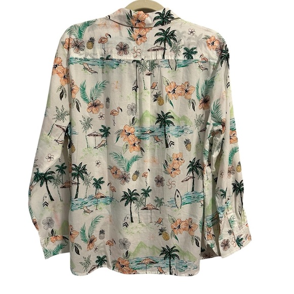 Talbots Floral Modern Classic Button Down Shirt Scenic Beach Tropical Size PXL - Picture 3 of 9
